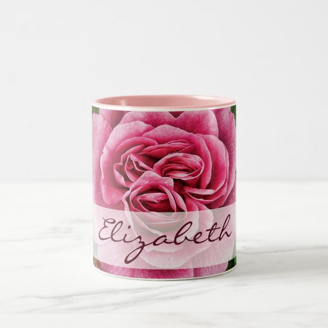 Tasse 2 Couleurs Rose de rose personnalisé (Centre)