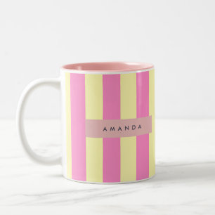 Tasse 2 Couleurs Rose et Jaune Pâle Personnalisé à Rayures