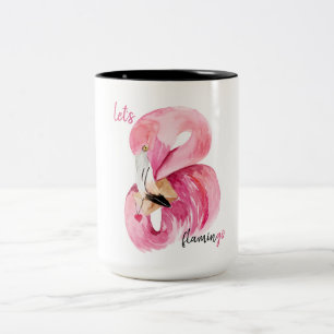 Tasse 2 Couleurs Rose exotique moderne Flamant rose Aquarelle