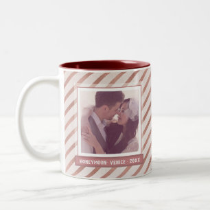 Tasse 2 Couleurs Rose Gold Striped Élégant Photo et texte personnal