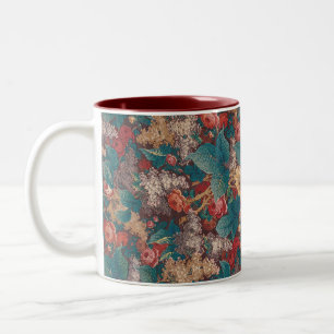 Tasse 2 Couleurs Rose, Lilas, Motif de Grandes Feuilles Jardin Vint