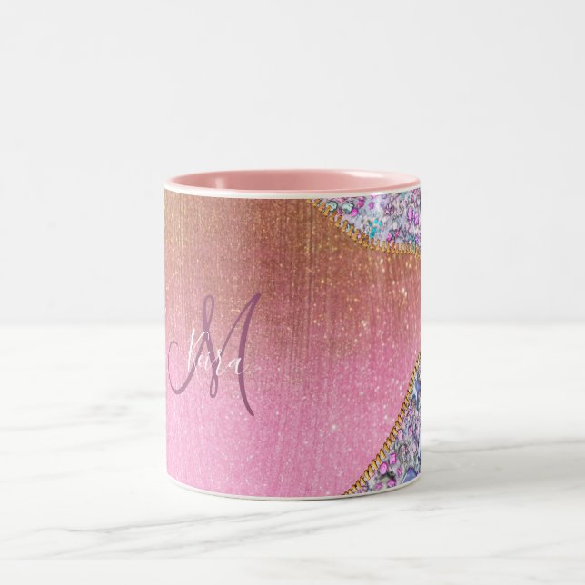 Tasse 2 Couleurs Rose Monogramme de Parties scintillant d'or pour f (Centre)