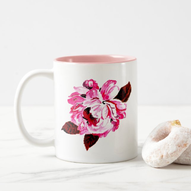 Tasse 2 Couleurs Rose peinte en rose (Avec donut)