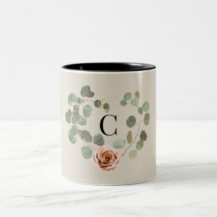 Tasse 2 Couleurs Rose rose et Eucalyptus Coeur Rustique Mariage