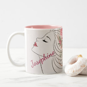 Tasse 2 Couleurs Rose rose personnalisée Floral Cheveux Femme Éléga