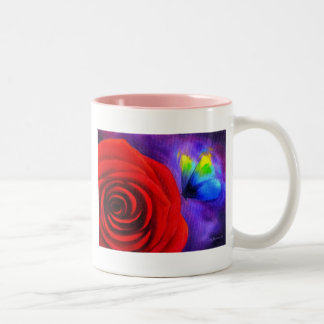 Tasse 2 Couleurs Rose rouge avec l'art de peinture de papillon -