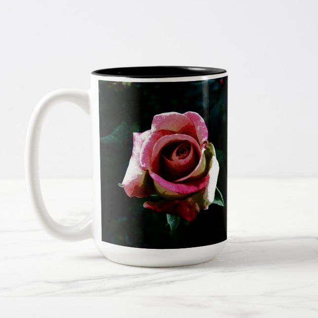 Tasse 2 Couleurs Rose rouge peinte à l'huile (Gauche)