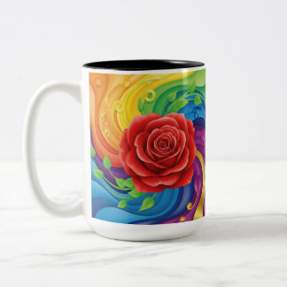 Tasse 2 Couleurs Rose rouge sur l'Arrière - plan arc-en-ciel Abstra