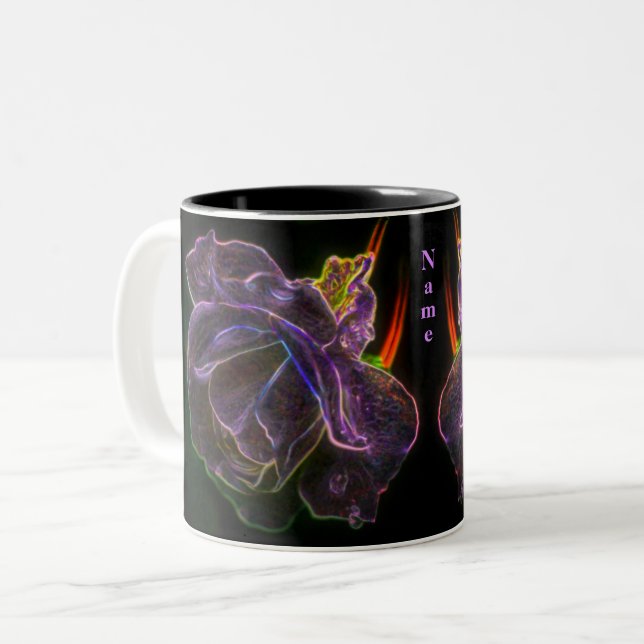 Tasse 2 Couleurs Rose violet Fleur Art personnalisé (Devant gauche)