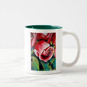 Tasse 2 Couleurs Rosebud rose aquarelle peinture art fleur