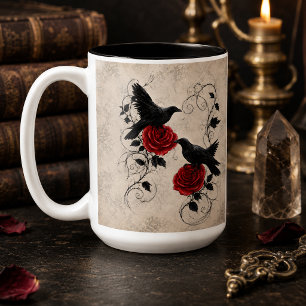 Tasse 2 Couleurs Roses cramoisies de corbeaux gothiques vintage