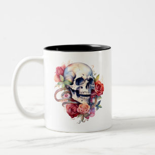 Tasse 2 Couleurs Roses crâniens et aquarelle serpent