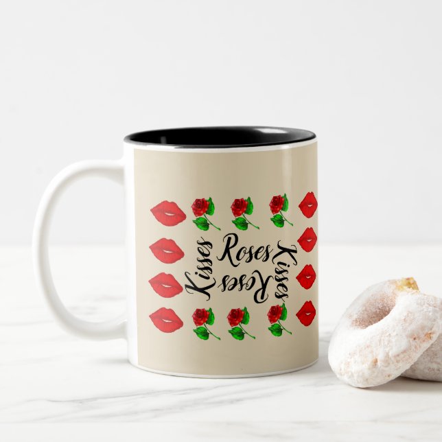 Tasse 2 Couleurs Roses et baisers (Avec donut)