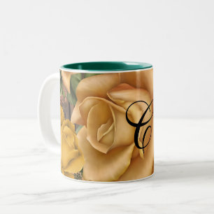 Tasse 2 Couleurs Roses jaunes et bois rustique de campagne shabby c