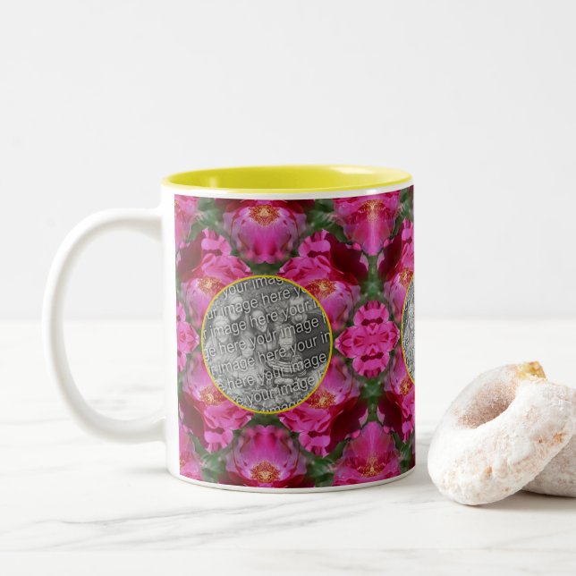 Tasse 2 Couleurs Roses Roses Roses Florales Abstrait Cadre Ajouter  (Avec donut)