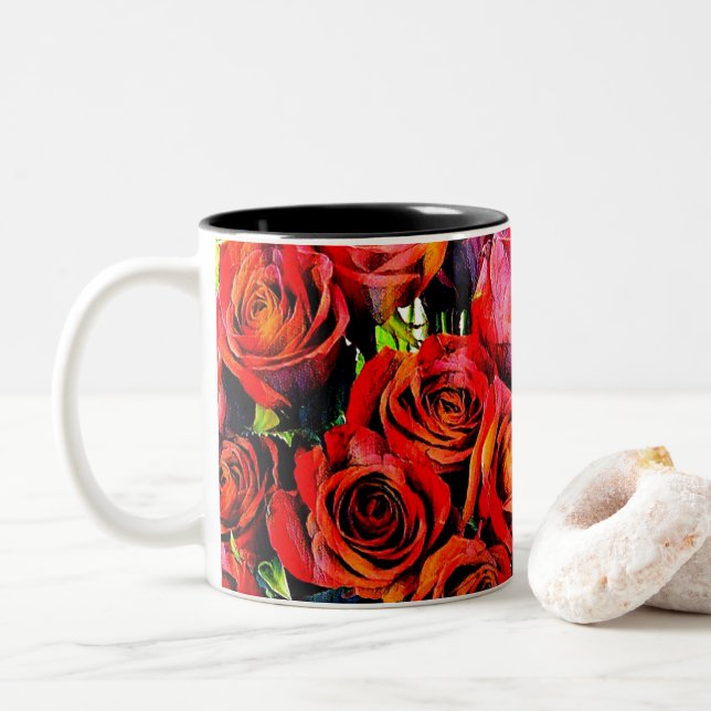 Tasse 2 Couleurs Roses rouges (Avec donut)