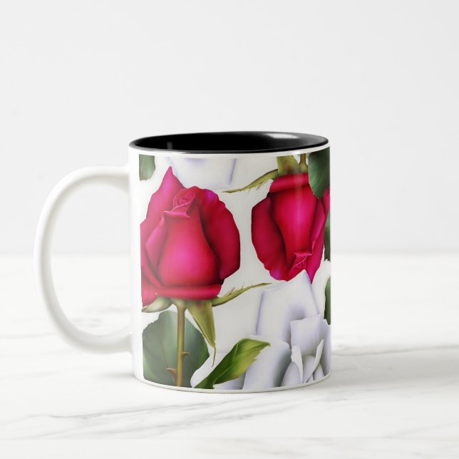 Tasse 2 Couleurs Roses Rouges & Blanches Shabby Chic Rustique Moder (Gauche)