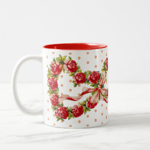 Tasse 2 Couleurs Roses rouges Coeur floral Wreath Élégant mignon Vi