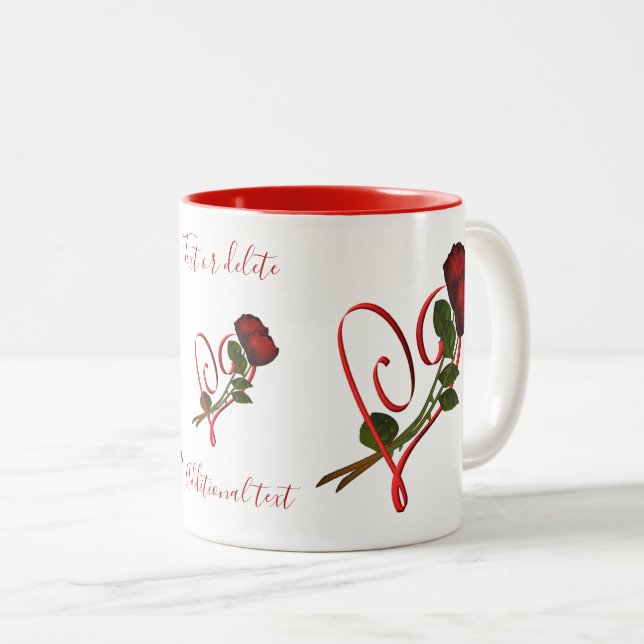 Tasse 2 Couleurs Roses rouges Coeur rouge Personnalisé (Devant droit)