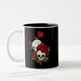 Tasse 2 Couleurs Roses rouges et crânes Joyeux Jour des Morts