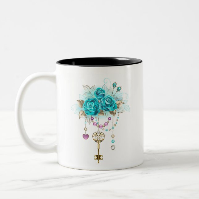 Tasse 2 Couleurs Roses turquoise avec touches (Gauche)