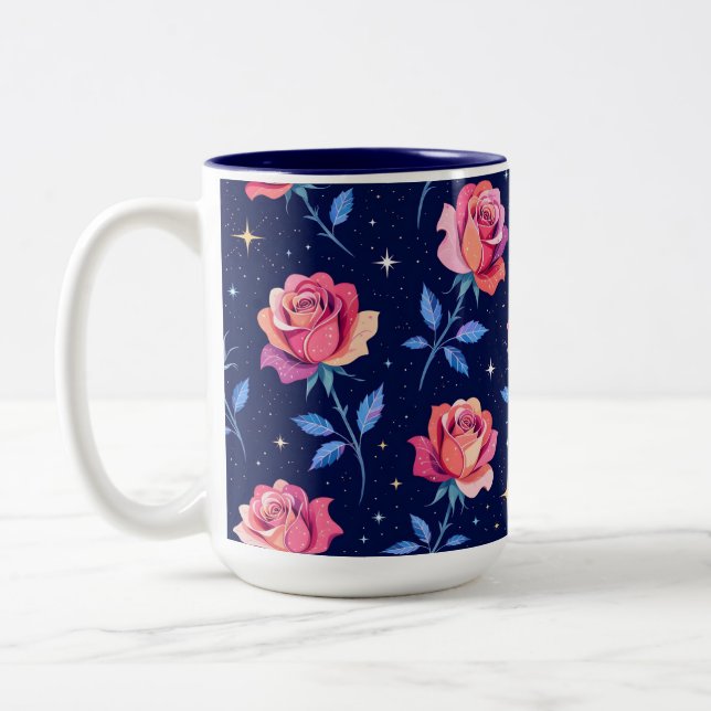 Tasse 2 Couleurs Roses Vibrantes Contre Ciel Nocturne Étoilé (Gauche)