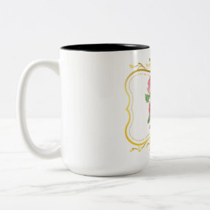 Tasse 2 Couleurs Roses Vintage avec Cadre Doré Élégant