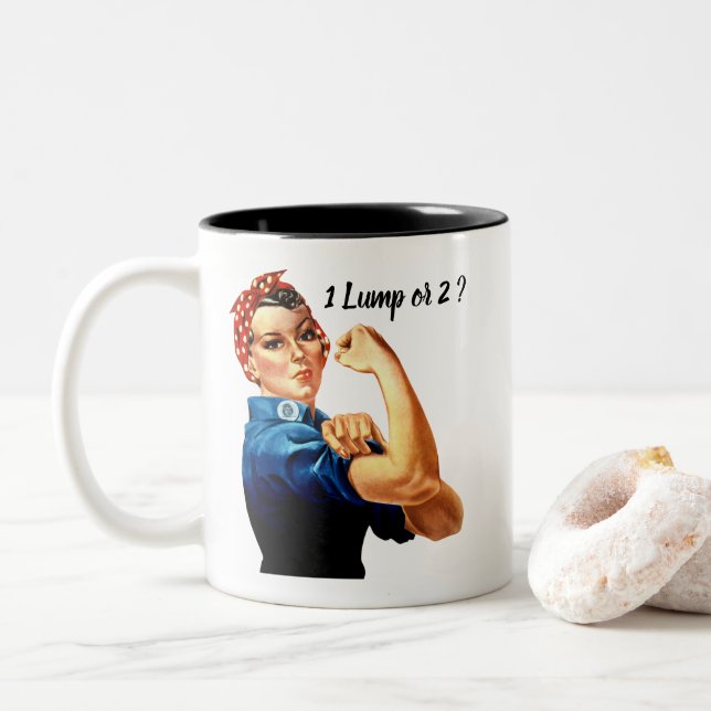 Tasse 2 Couleurs Rosie Le Riveter Votre Texte (Avec donut)