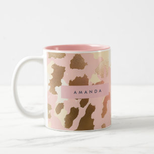 Tasse 2 Couleurs Rouge à joues personnalisé rose et imprimé léopard