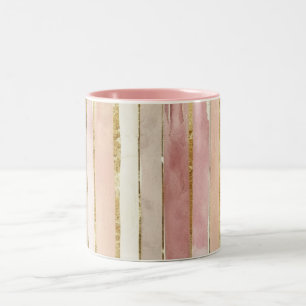 Tasse 2 Couleurs Rouge à joues rayé crème rose or
