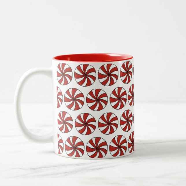 Tasse 2 Couleurs Rouge Blanc Peppermenthe Candy Mint Noël (Gauche)
