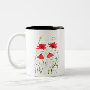 Tasse 2 Couleurs Rouge élégant Simple aquarelle pop fleurs