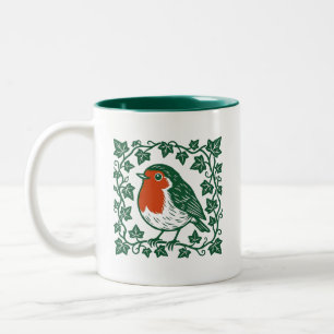 Tasse 2 Couleurs Rouge-gorge britannique linogravure motif lierre