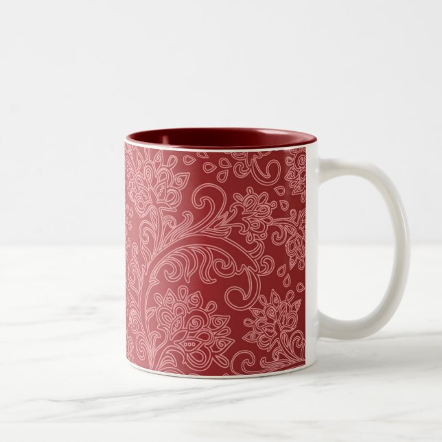 Tasse 2 Couleurs Rouge Paisley Damask Designer Floral Classic (Droit)