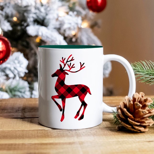 Tasse 2 Couleurs Rouge Rustique Plaid Renne Noël (Créateur téléchargé)