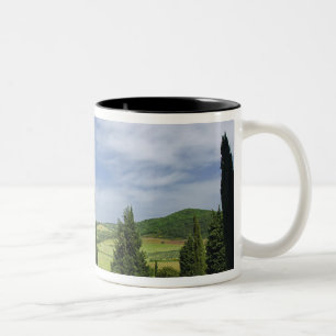 Tasse 2 Couleurs Route de campagne sinueuse entre des cyprès en