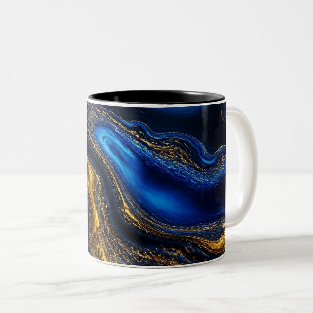 Tasse 2 Couleurs Royal Blue & Gold Fluid Art (Devant droit)