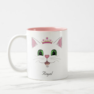 Tasse 2 Couleurs Royal mignon chat visage & calligraphie