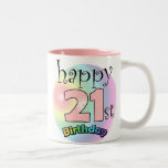 Tasse 2 Couleurs Roze Joyeux 21e anniversaire<br><div class="desc">Le 21e anniversaire de la joie rose est un cadeau amusant à donner à quelqu'un qui a atteint l'âge de 21 ans</div>