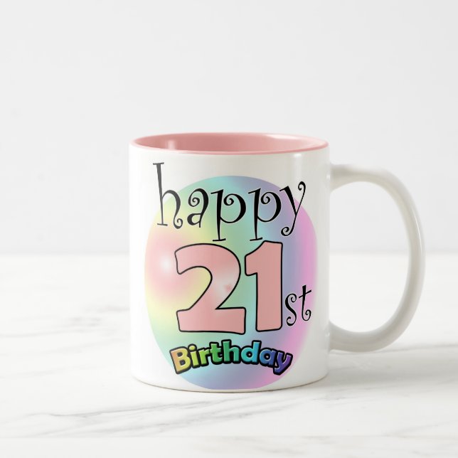 Tasse 2 Couleurs Roze Joyeux 21e anniversaire (Droit)