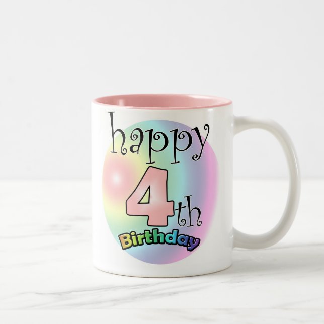 Tasse 2 Couleurs Roze Joyeux 4e anniversaire (Droit)