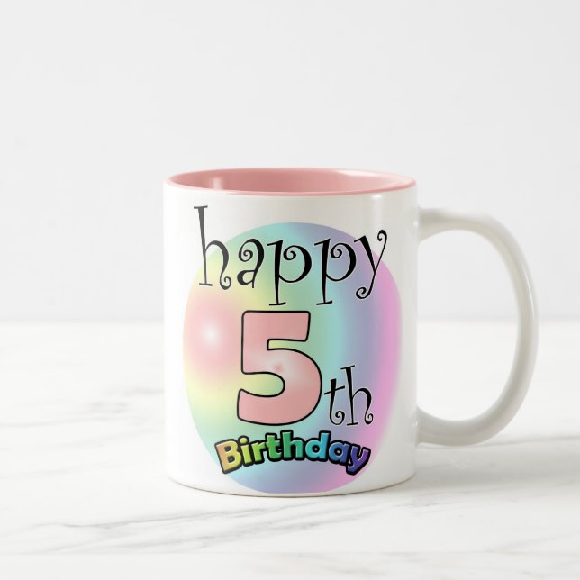 Tasse 2 Couleurs Roze Joyeux 5e anniversaire (Droit)