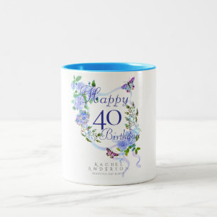 Tasse 2 Couleurs Ruban de rose bleue Anniversaire 40 ans