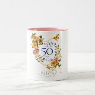 Tasse 2 Couleurs Ruban de rose dorée 50e anniversaire