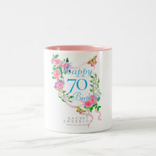 Tasse 2 Couleurs Ruban de rose rose 70 ans