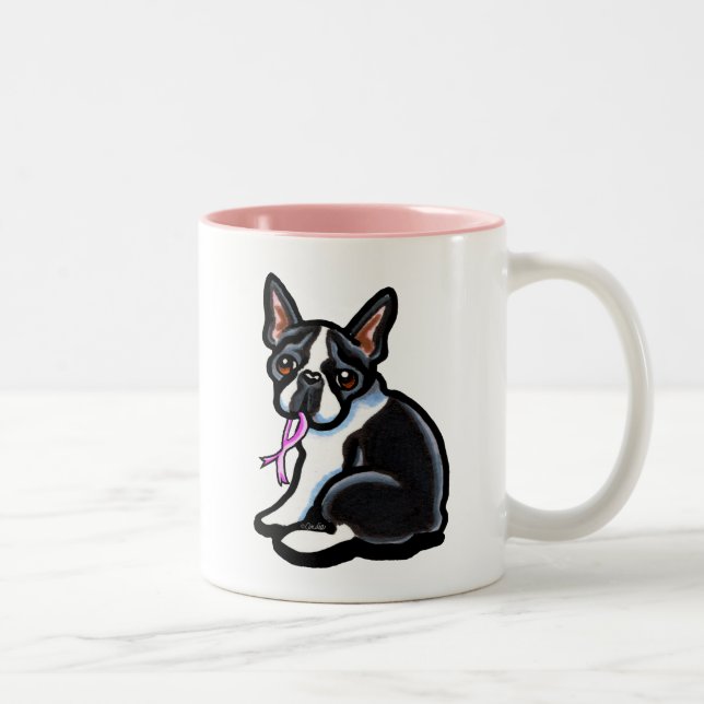 Tasse 2 Couleurs Ruban rose Boston Terrier (Droit)
