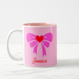 Tasse 2 Couleurs Ruban rose minimaliste y2k Coqeutte Nom esthétique