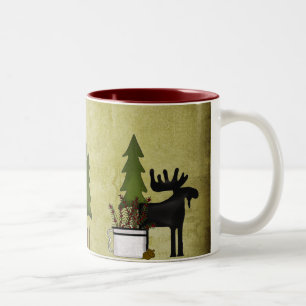 Tasse 2 Couleurs Russe Montagne Pays Silhouette Moose