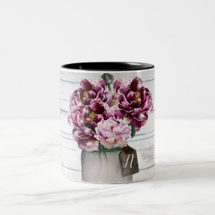 Tasse 2 Couleurs Rustique Élégant Fleurs en Jarres de Maçon en Bois