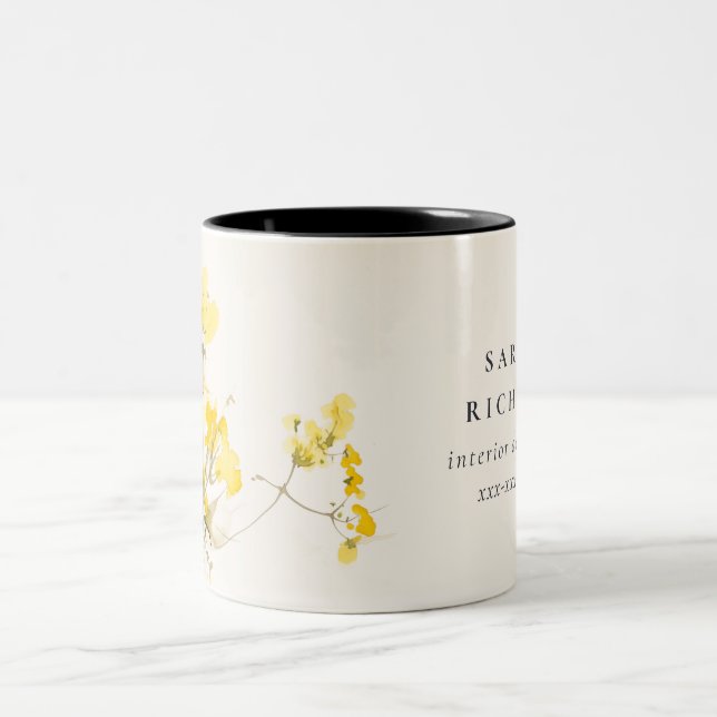 Tasse 2 Couleurs Rustique Jaune Aquarelle Fleur sauvage Boho Floral (Centre)